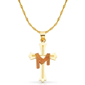 14K Gold Cross Charm Pendant with 1.2mm Singapore Chain Necklace