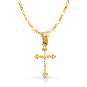 14K Gold Crucifix Charm Pendant with 2mm Figaro 3 1 Chain Necklace