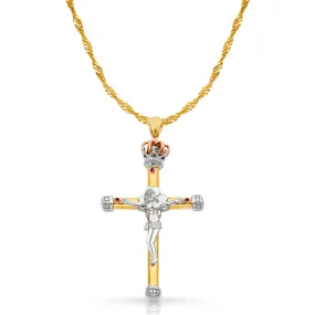 14K Gold Crucifix Pendant with 1.8mm Singapore Chain