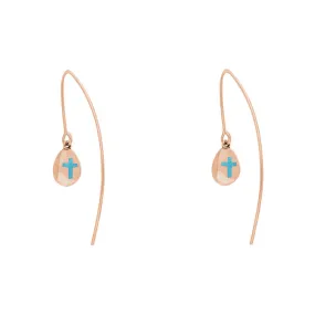 18ct Rose Gold Turquoise Cross Disc Drop Earrings