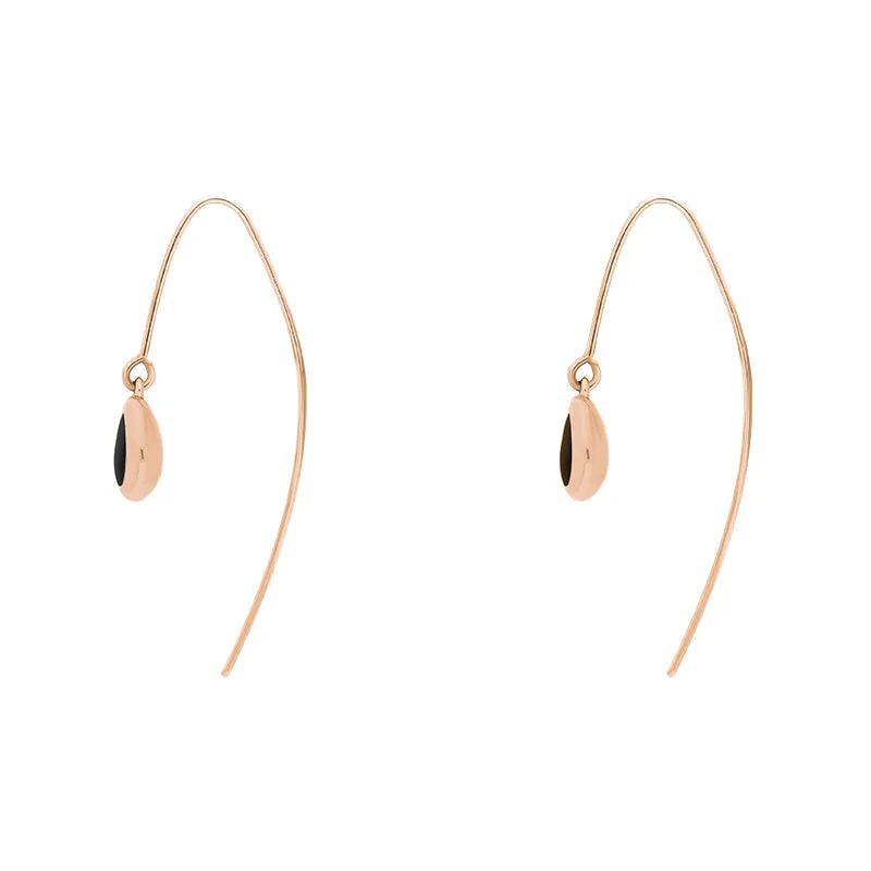 18ct Rose Gold Whitby Jet Cross Disc Drop Earrings