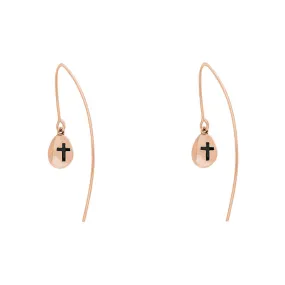 18ct Rose Gold Whitby Jet Cross Disc Drop Earrings