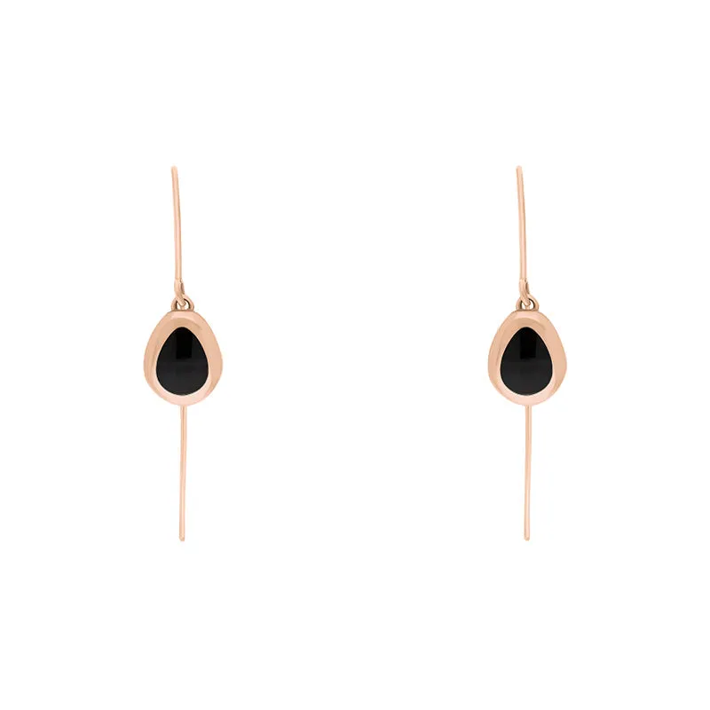 18ct Rose Gold Whitby Jet Cross Disc Drop Earrings