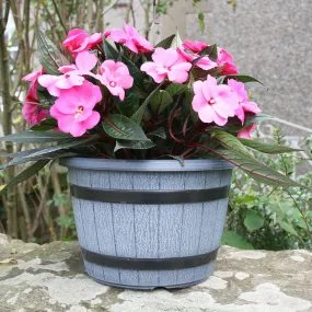 35cm Barrel Planter Grey Plant Pot