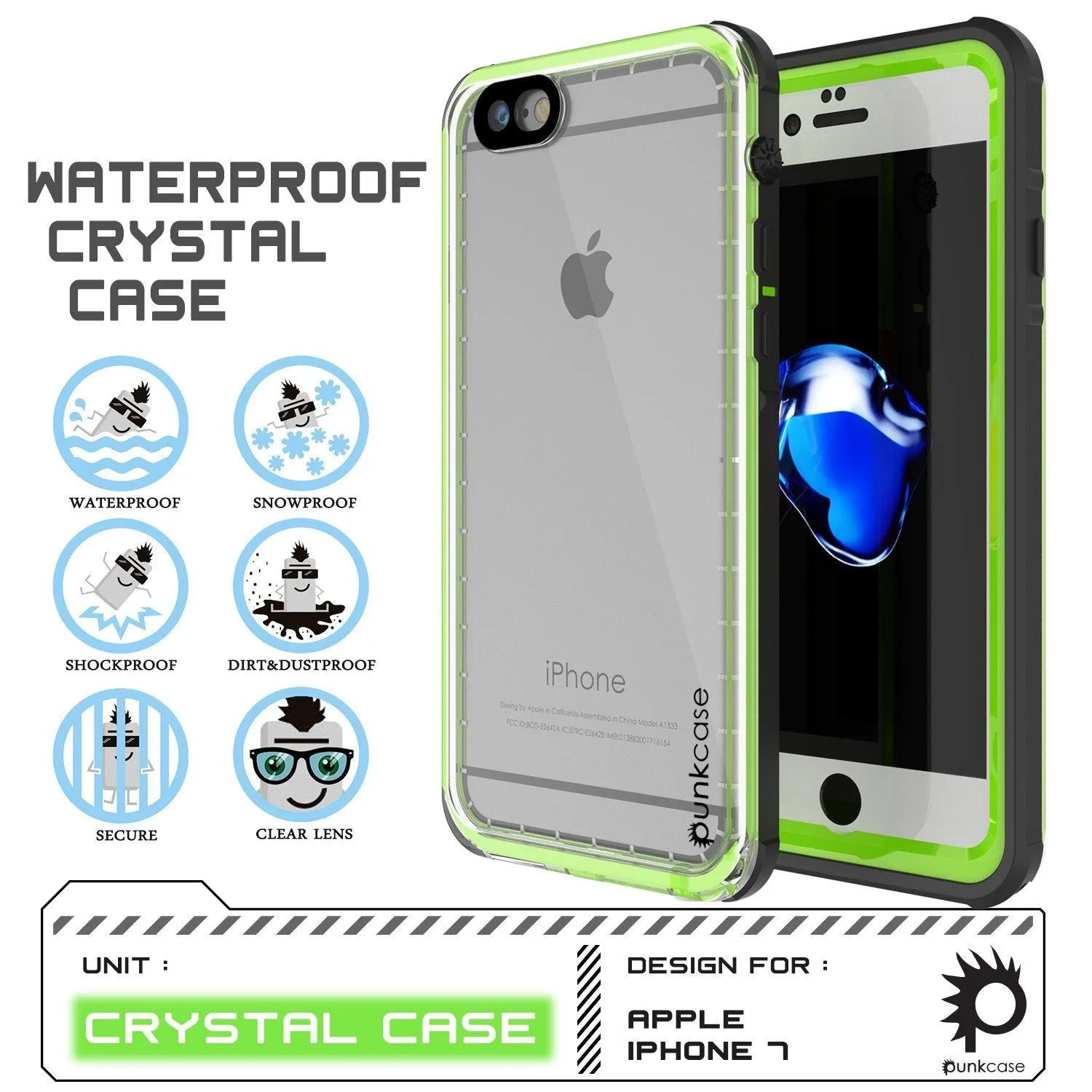 Apple iPhone SE (4.7") Waterproof Case, PUNKcase CRYSTAL Light Green  W/ Attached Screen Protector  | Warranty