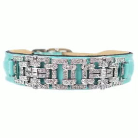 Art Deco Dog Collar in Turquoise & Nickel