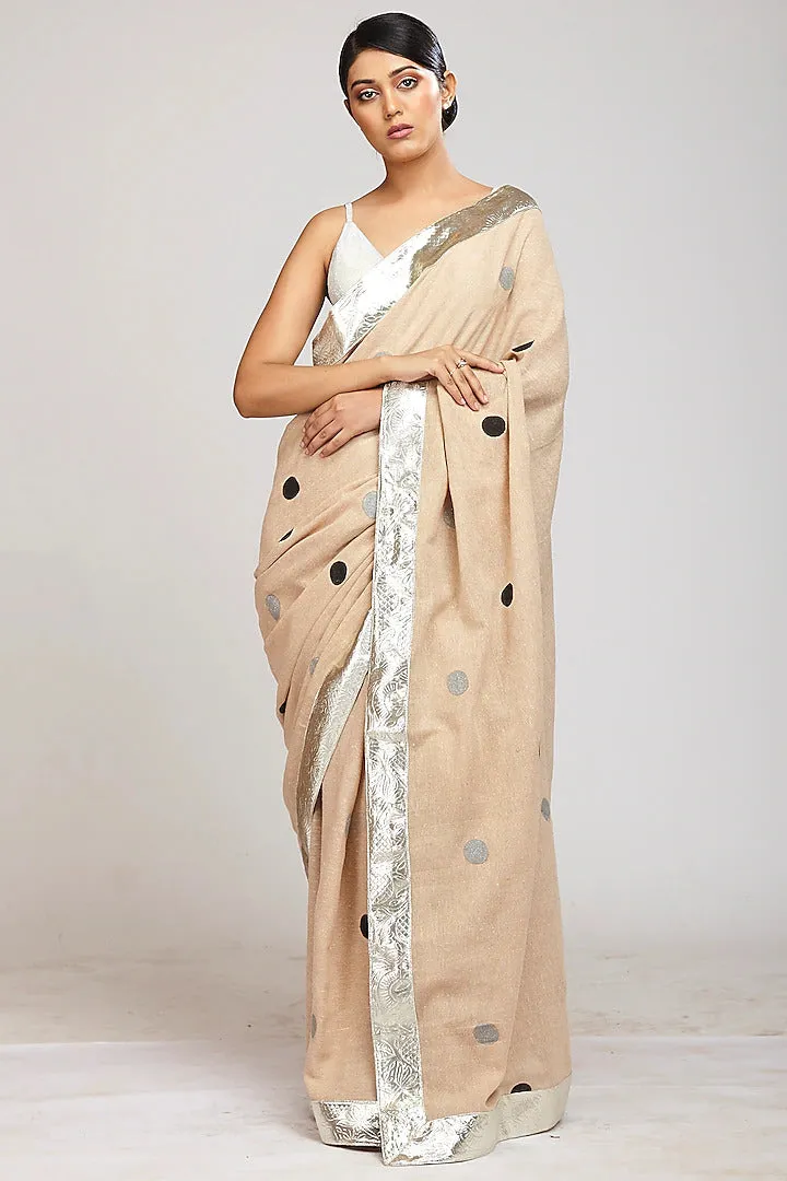 Beige Hand block Print Saree