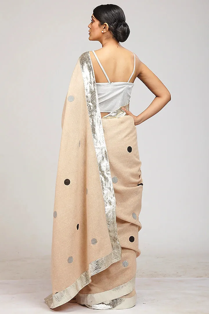 Beige Hand block Print Saree