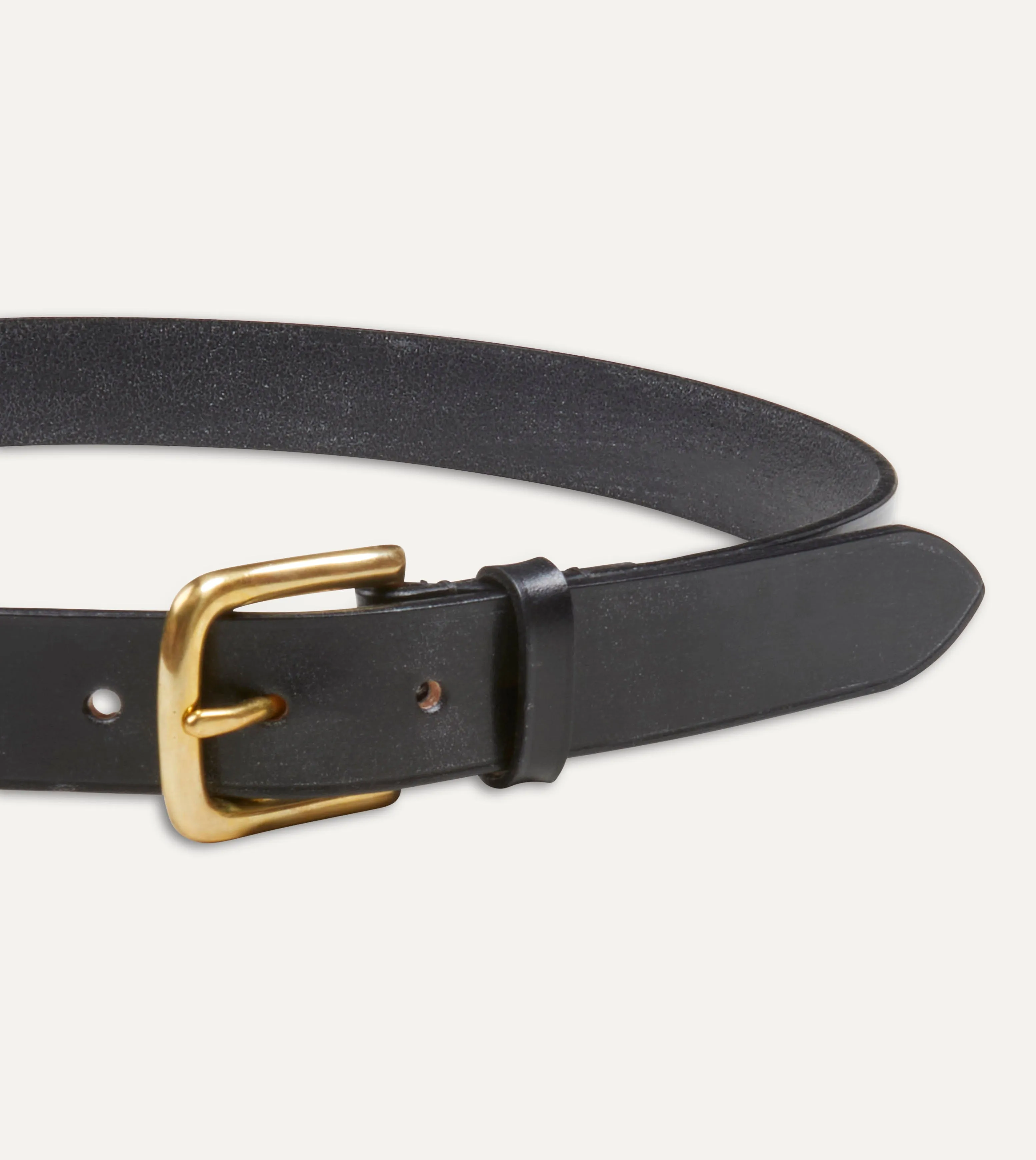 Black Unlined Bridle Leather Belt with Brass Buckle