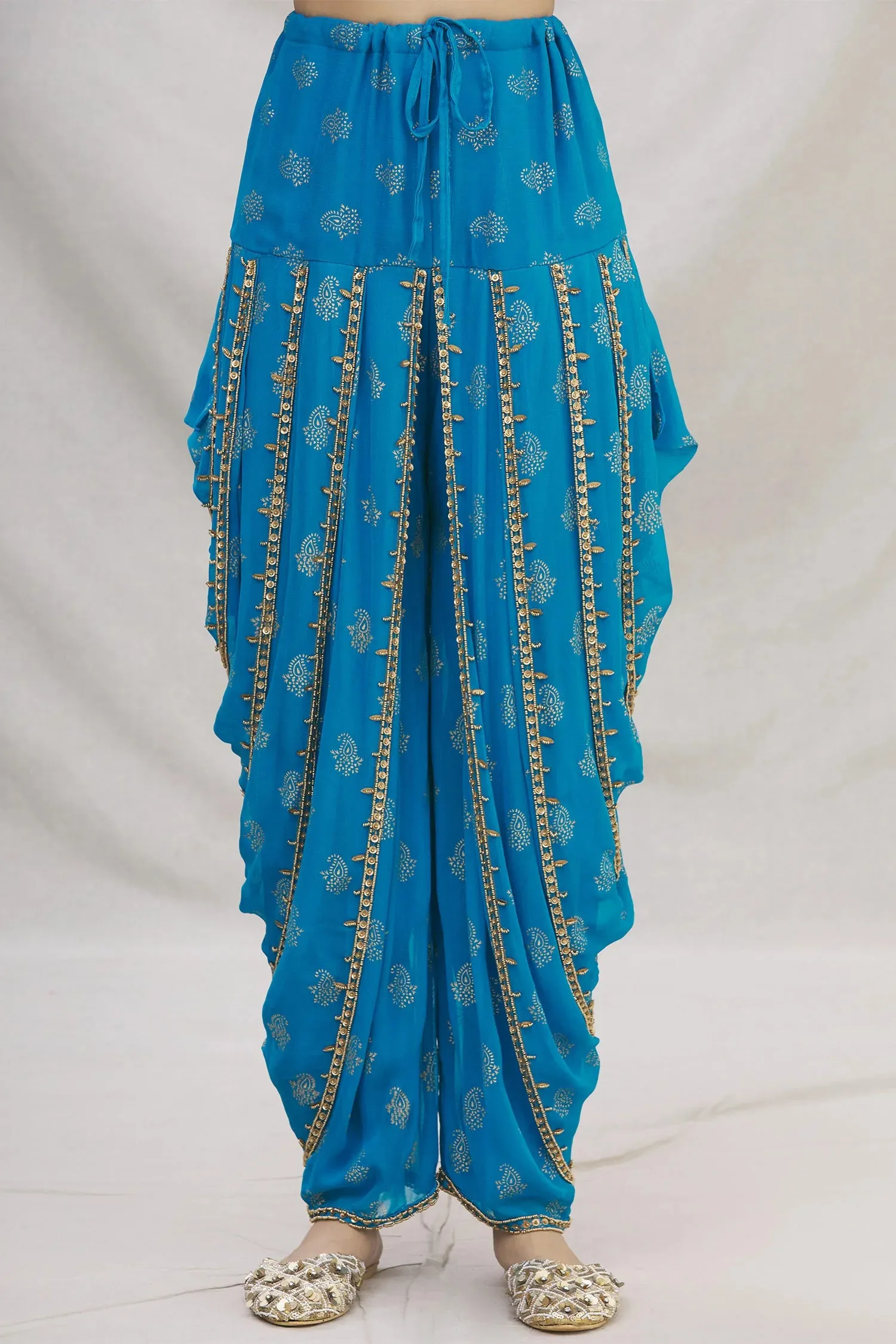 Blue Embroidered Dhoti Suit Set