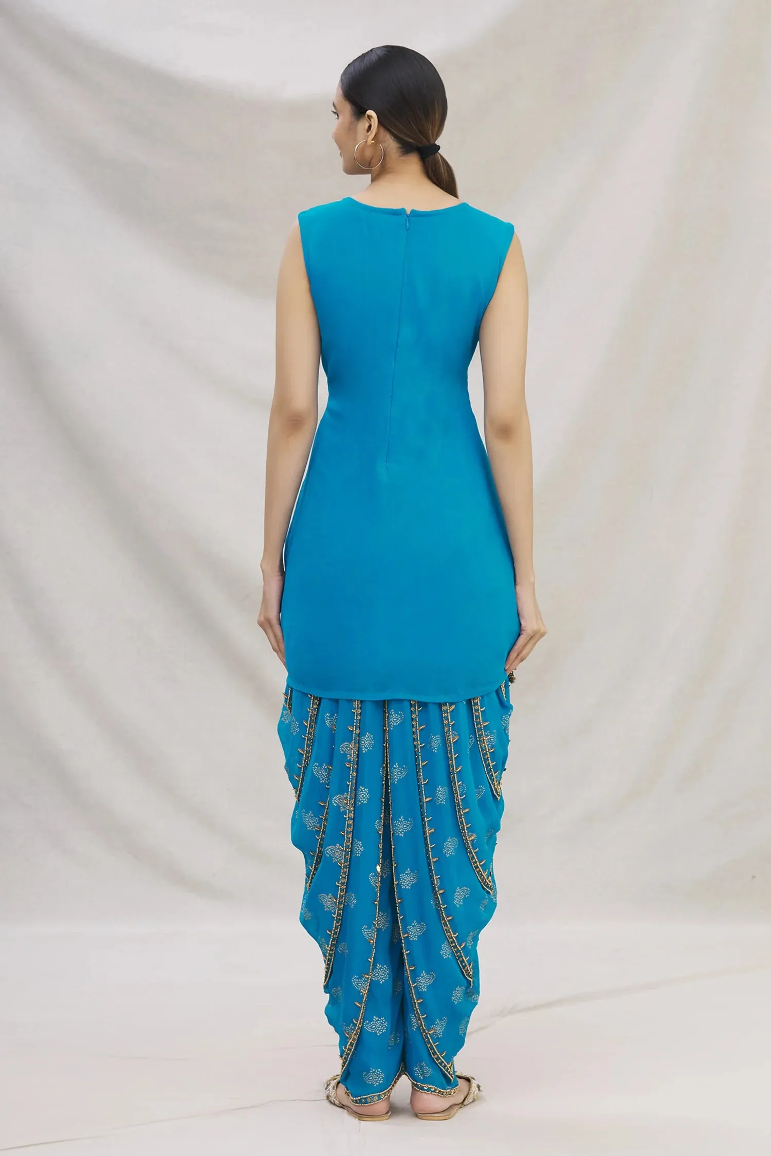 Blue Embroidered Dhoti Suit Set