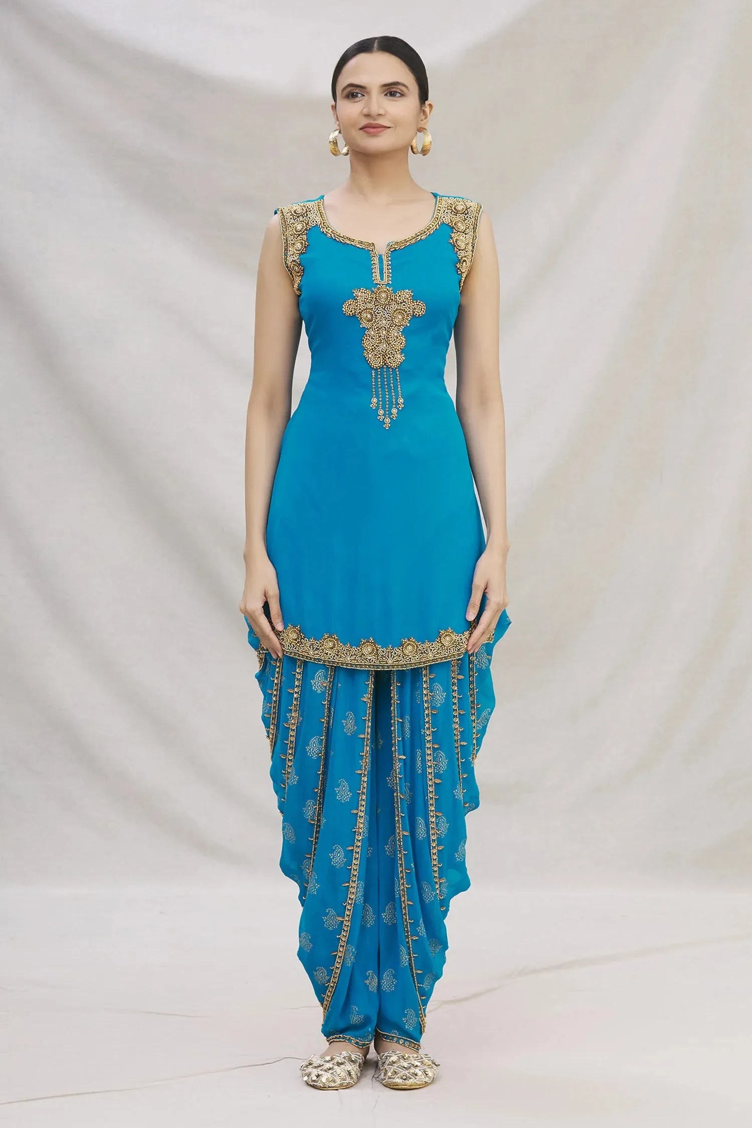 Blue Embroidered Dhoti Suit Set