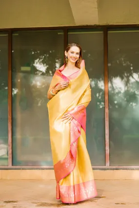 Canary Yellow Banarasi Saree