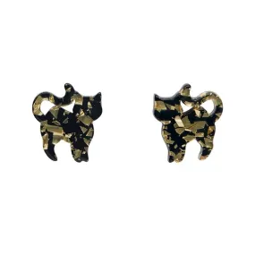 Cat Chunky Glitter Resin Stud Earrings - Yellow