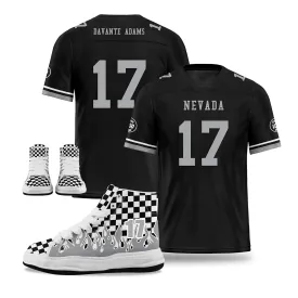 Custom Black Gray Las Vegas Football Jersey and Firesoul Sports Shoes Combo Offer Personalized Combo ZH-D020273-20