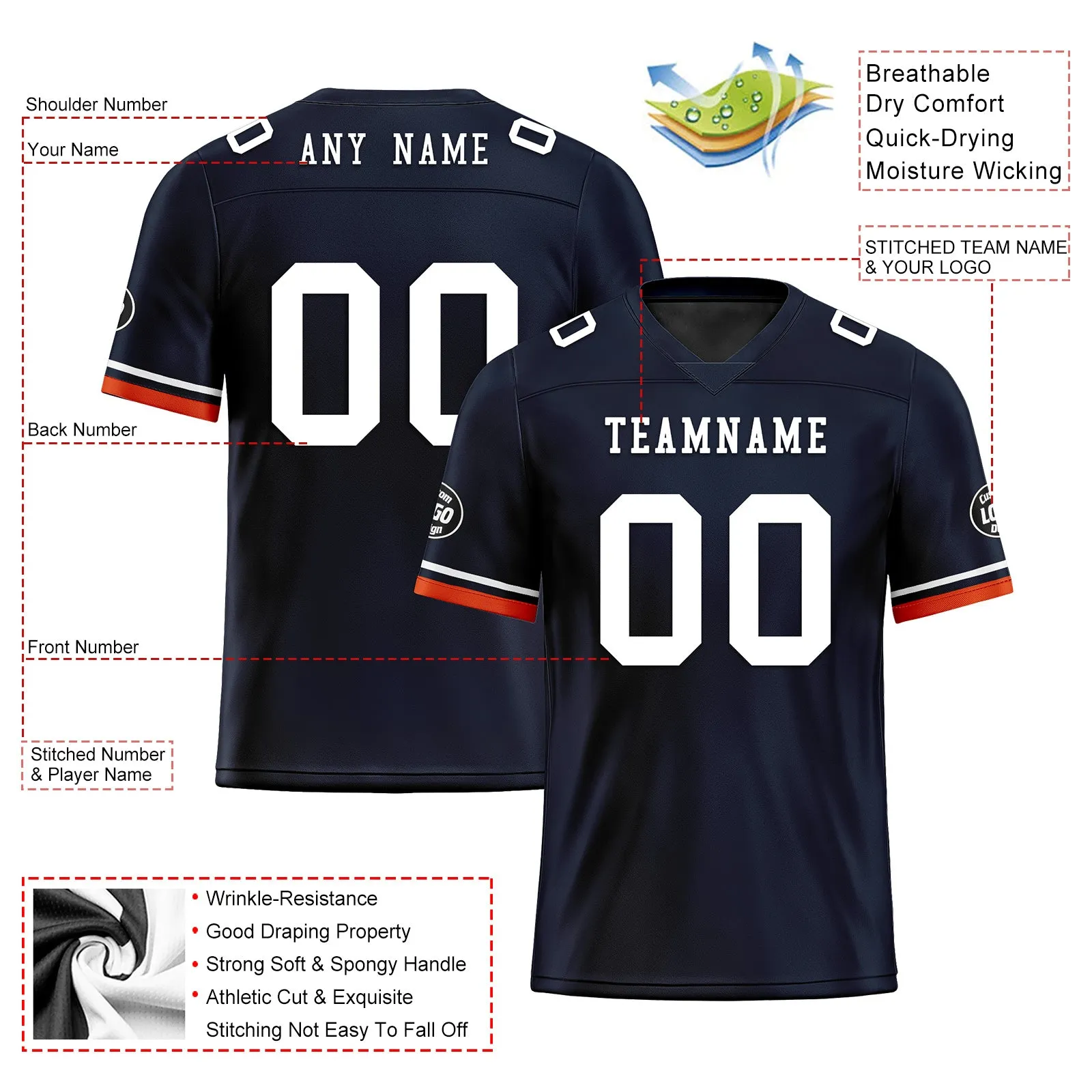 Custom Blue Orange Chicago Football Jersey and Firesoul Sports Shoes Combo Offer Personalized Combo ZH-D020273-7