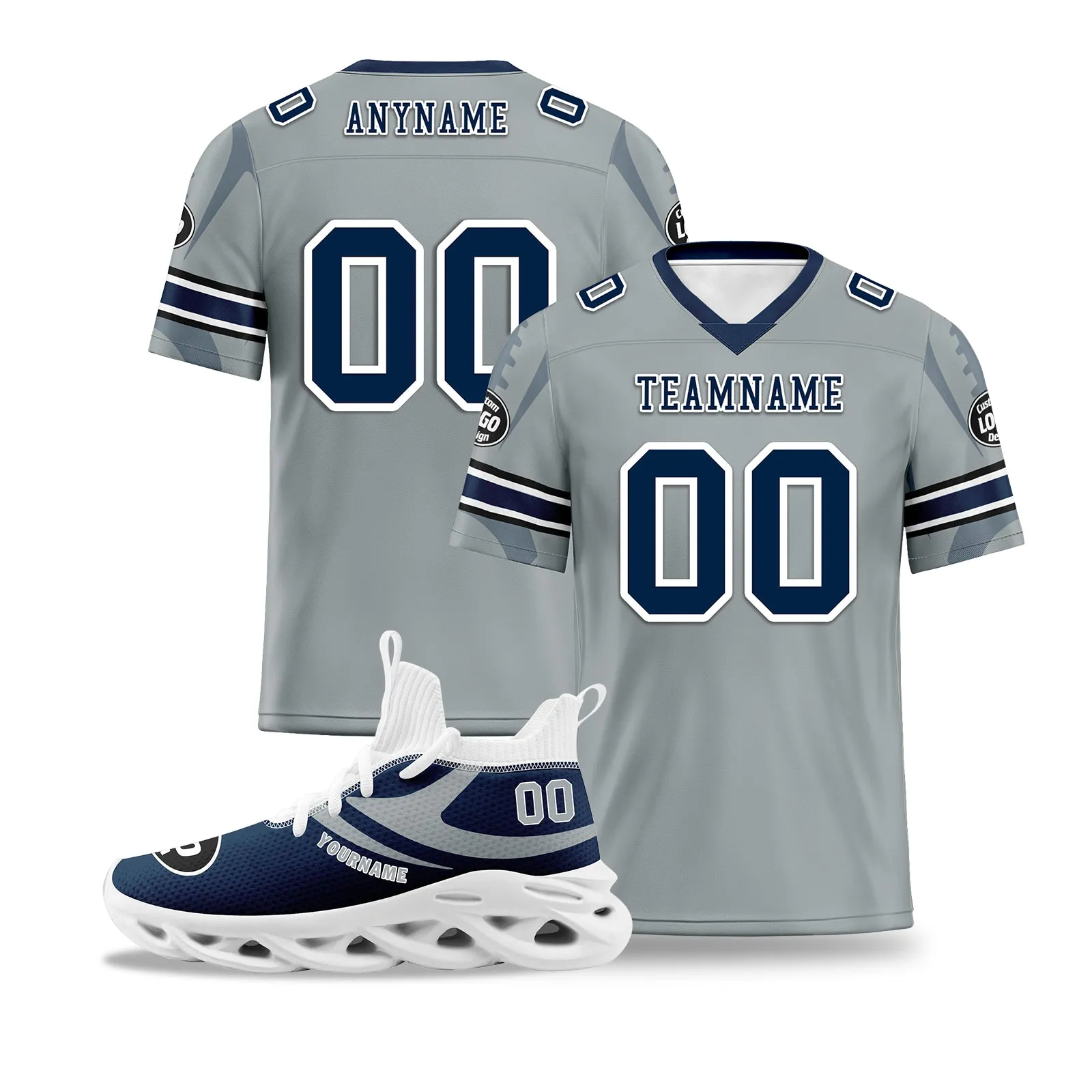 Custom Gray Seattle Football Jersey and Sports Shoes Combo Offer Personalized Combo ZH-D025008-27