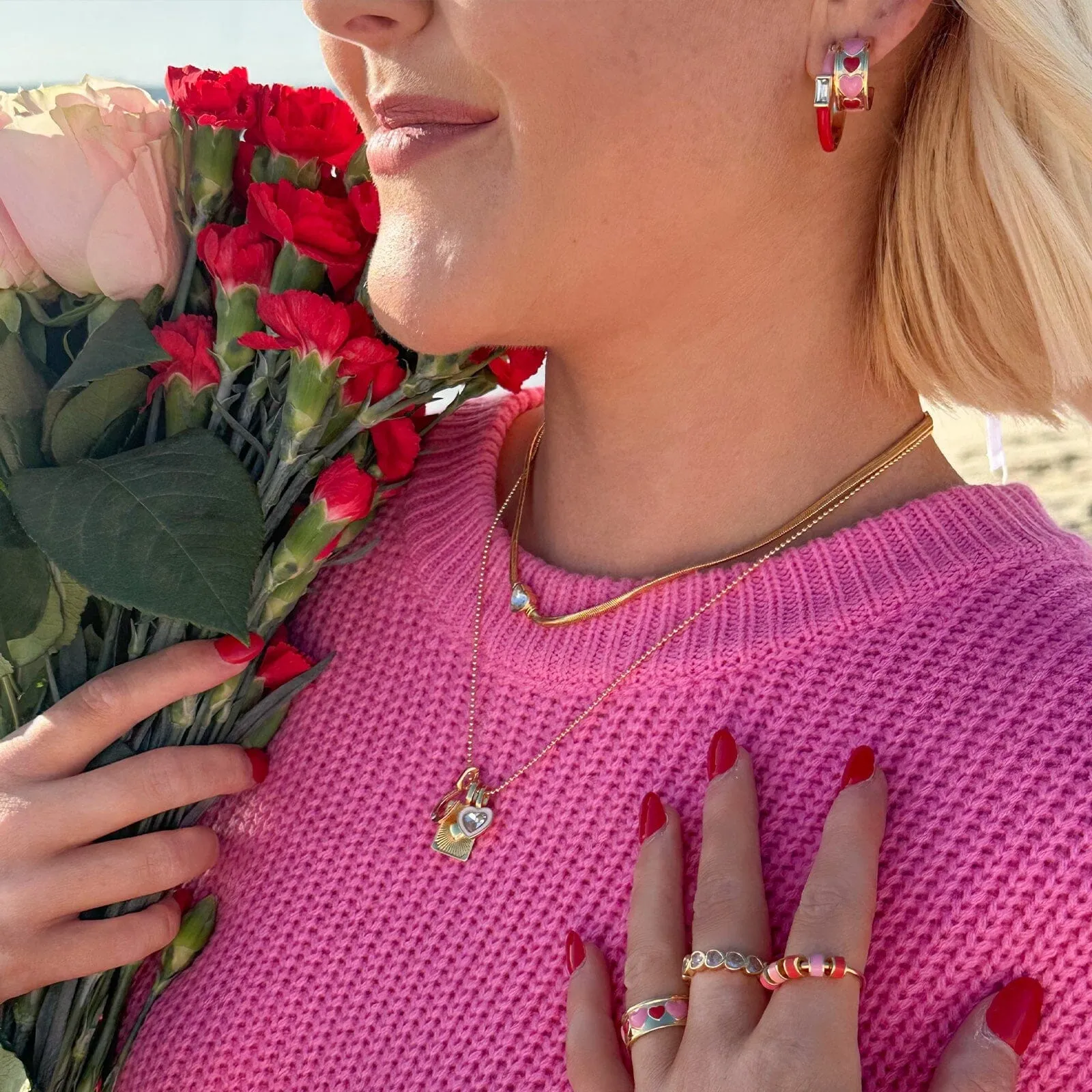 Enamel Heart Hoop Earrings