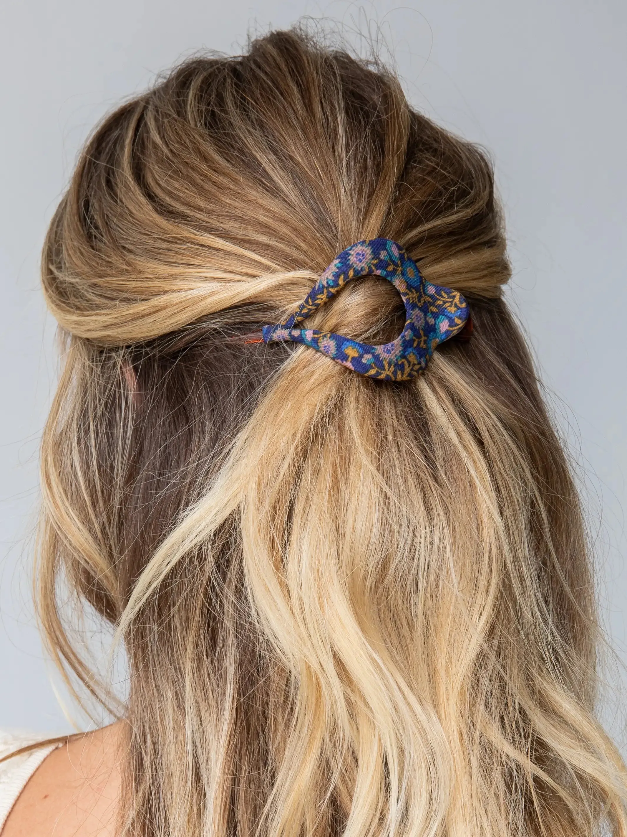 Floral Fabric Boho Hair Clip - Indigo