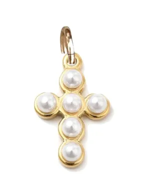 Gold Pearl Cross Charm