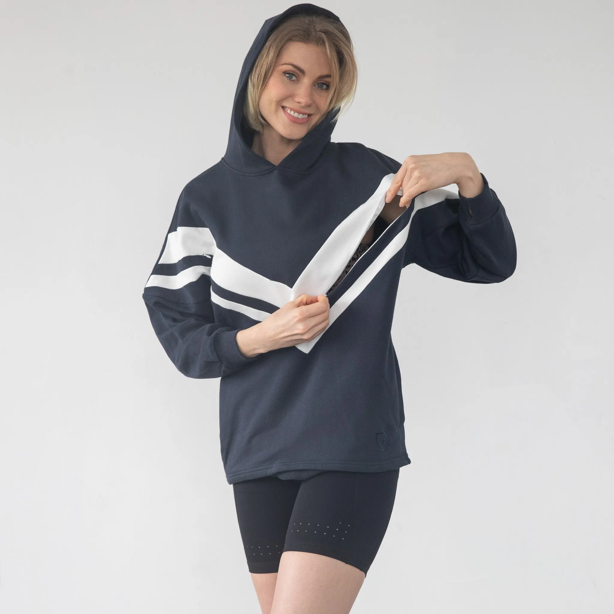 Isabella The Organic Oversized Nursing & Pregnancy Hoodie (Navy White)