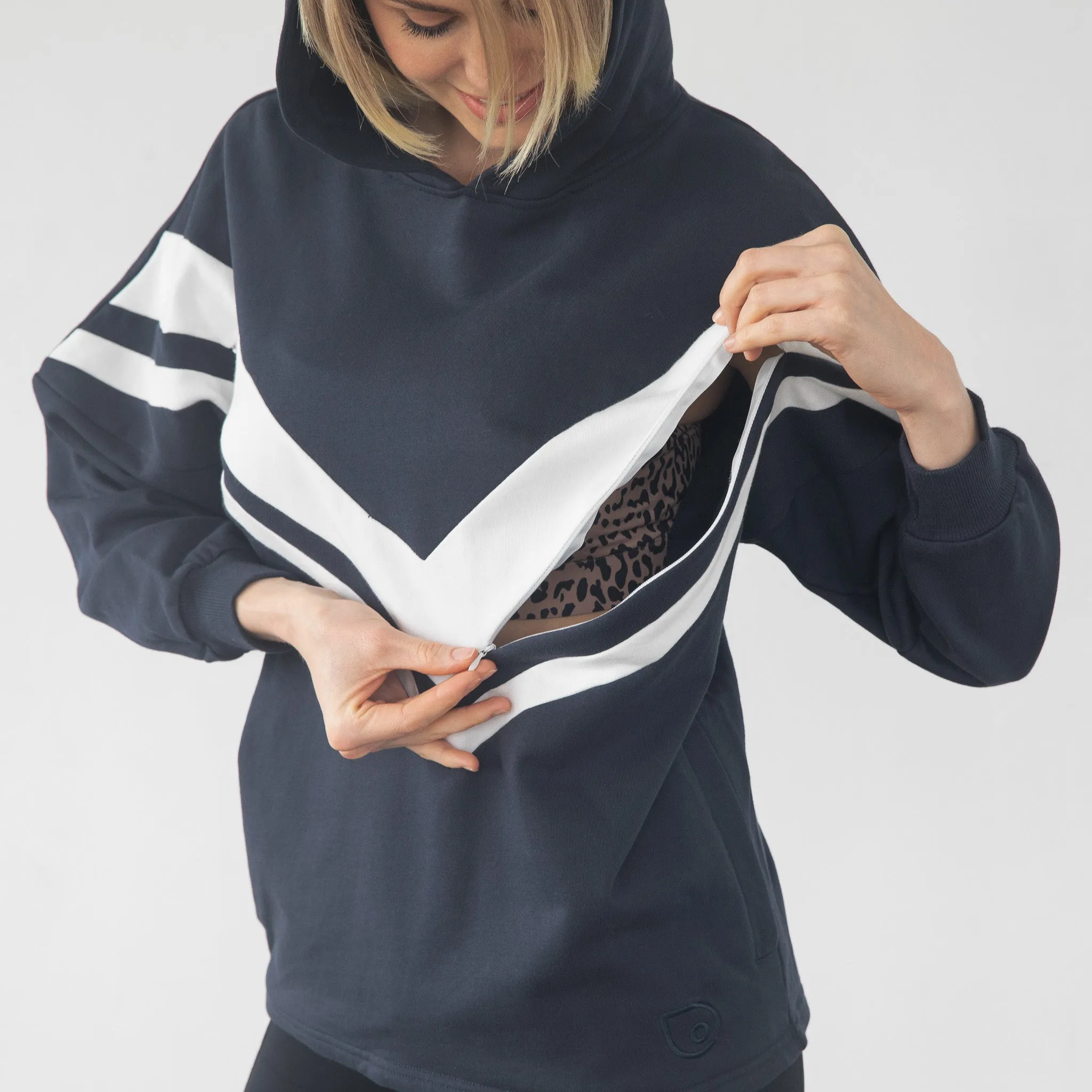 Isabella The Organic Oversized Nursing & Pregnancy Hoodie (Navy White)