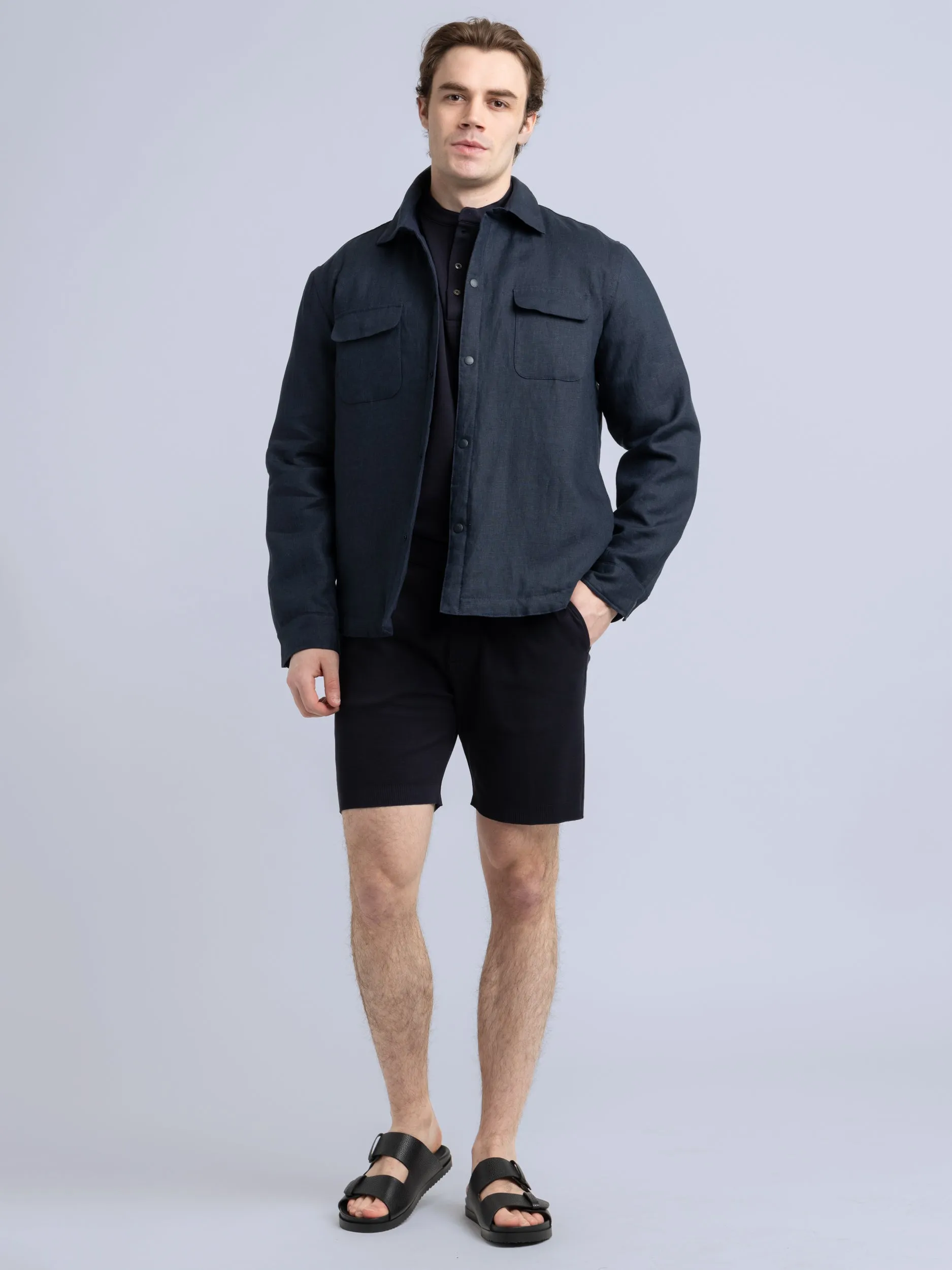 Navy Linen Breeze Overshirt