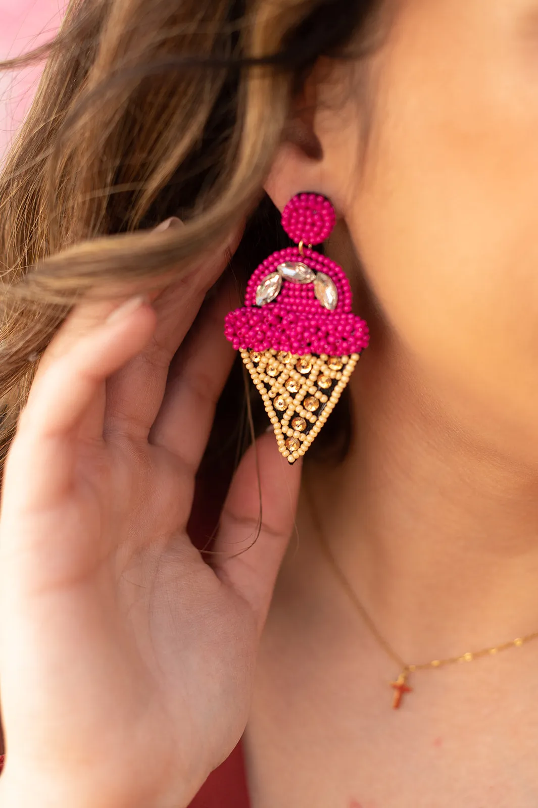 Pink Beaded Ice Cream Earrings