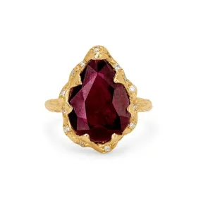 Queen Water Drop Ruby Ring with Sprinkled Diamonds