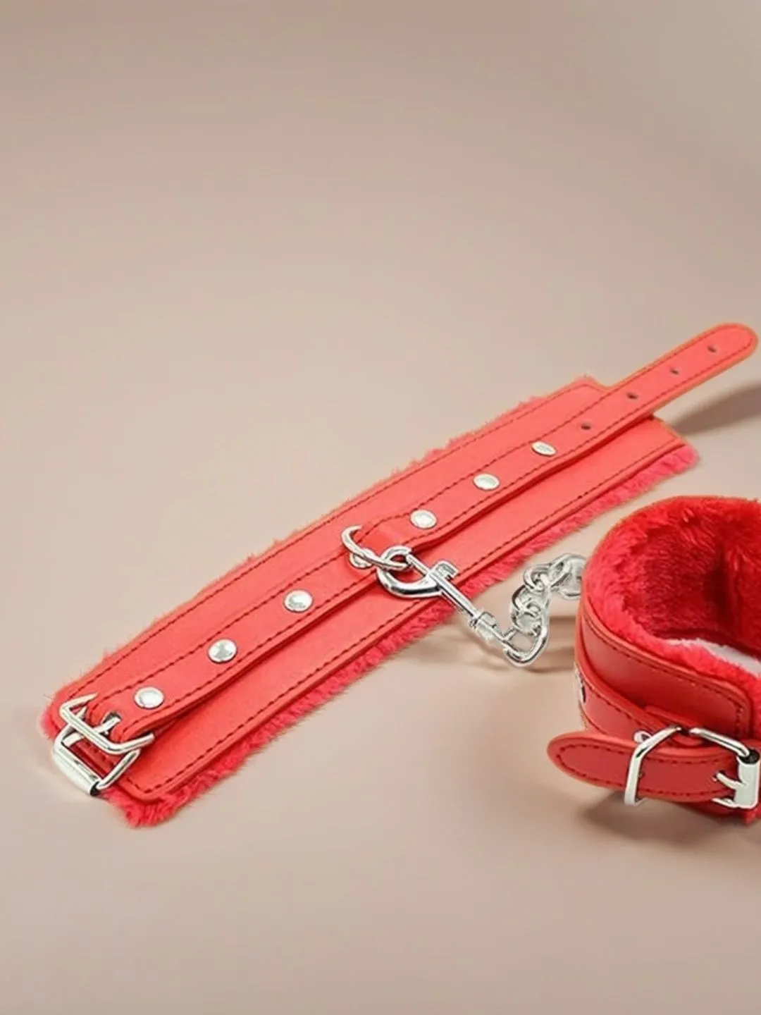 RED BDSM BONDAGE LEATHER HANDCUFFS