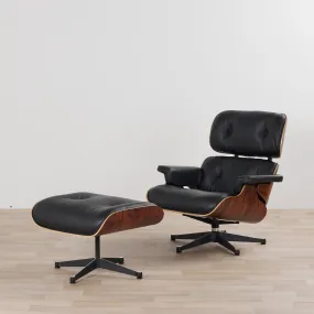 Replica Eames Lounge & Ottoman Set - Black