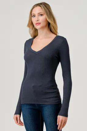 V-Neck Ribbed Long Sleeve